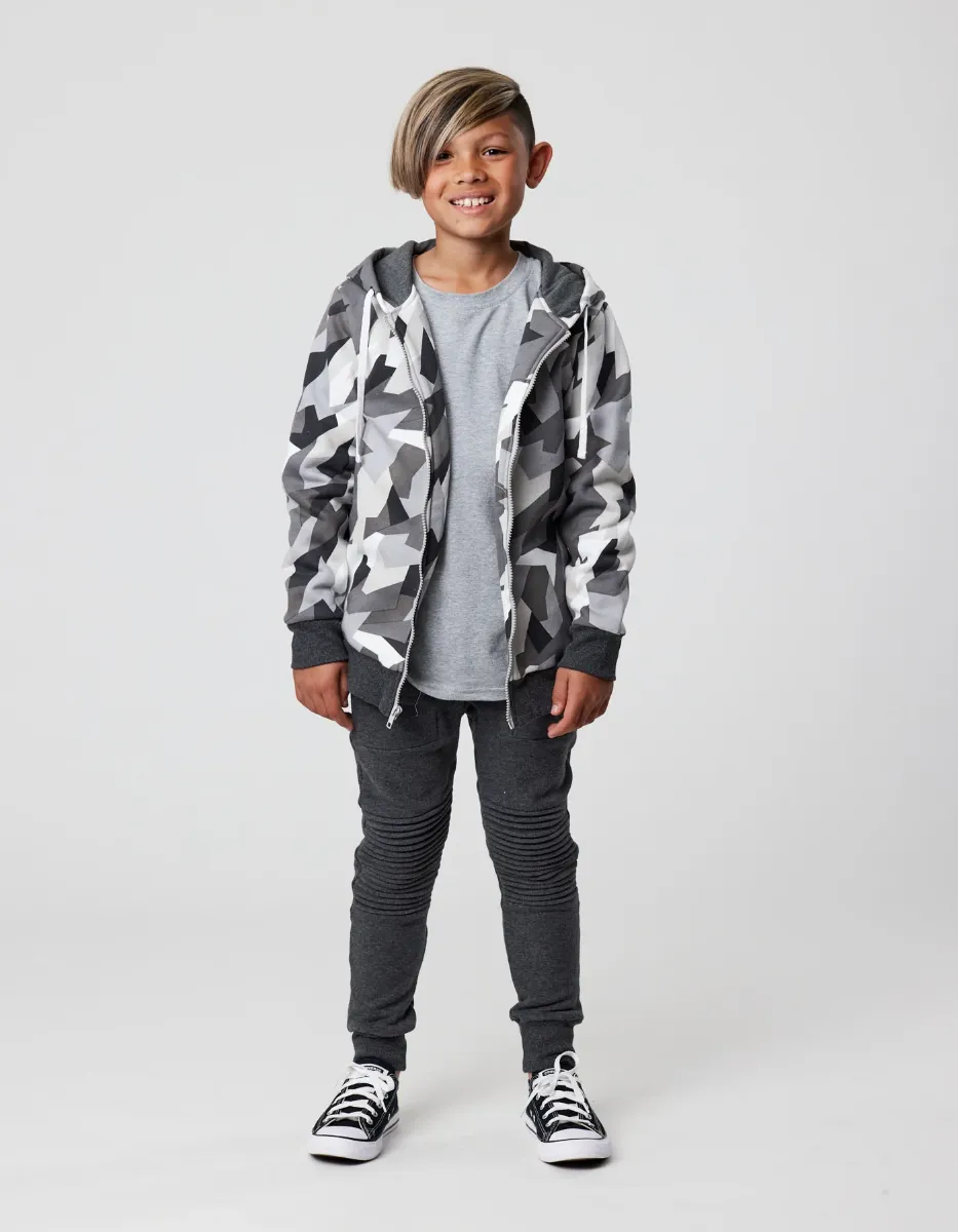 Geometric Camo Zip Hooded Jacket