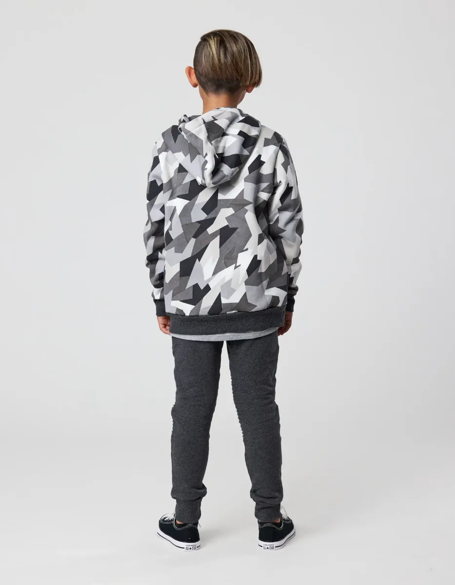 Geometric Camo Zip Hooded Jacket