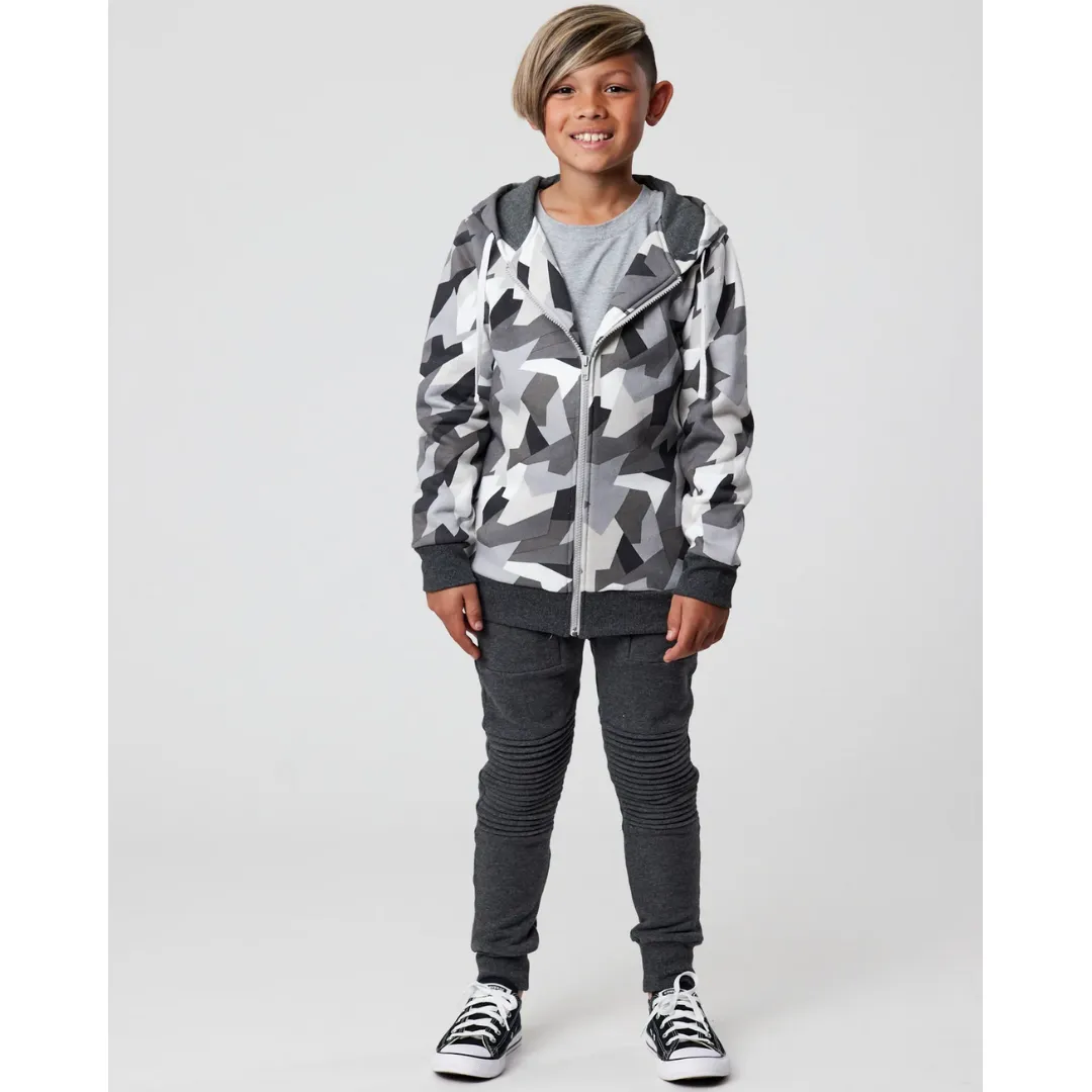 Geometric Camo Zip Hooded Jacket