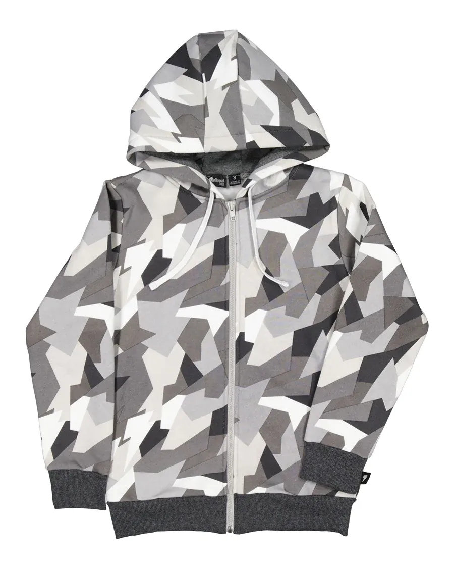 Geometric Camo Zip Hooded Jacket