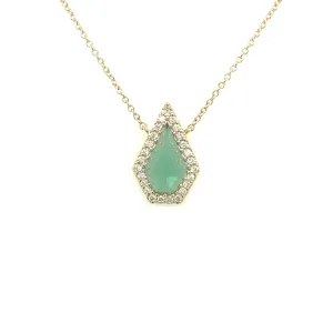 Geometric Shaped Green Quartz and Diamond Halo Necklace