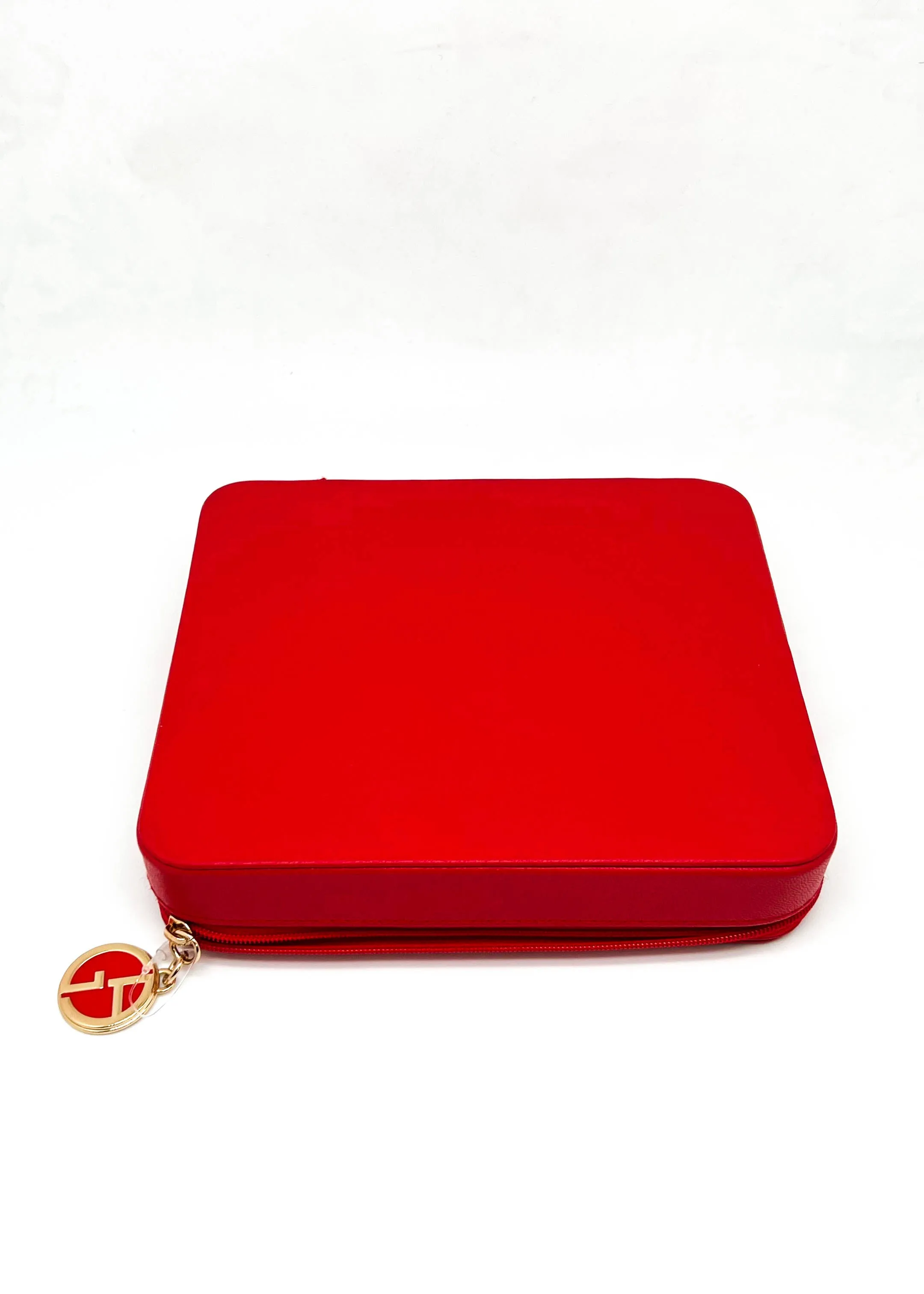 GIORGIO ARMANI - Red Leather Logo Front & Zipper Beauty Mirror Case -