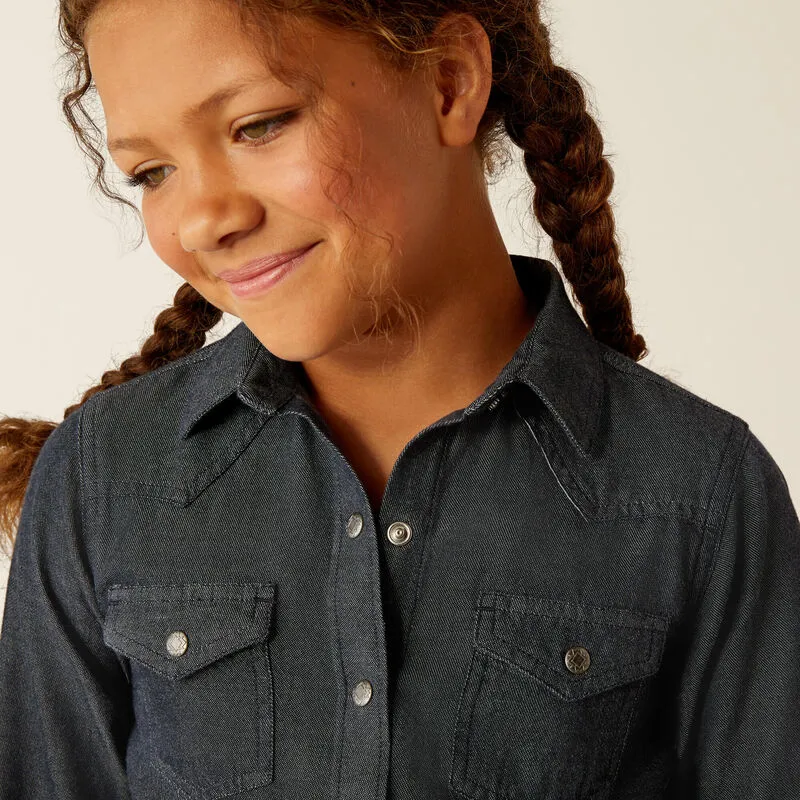 Girl's Ariat Chambray Shirt - Medium Blue