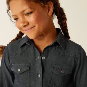 Girl's Ariat Chambray Shirt - Medium Blue
