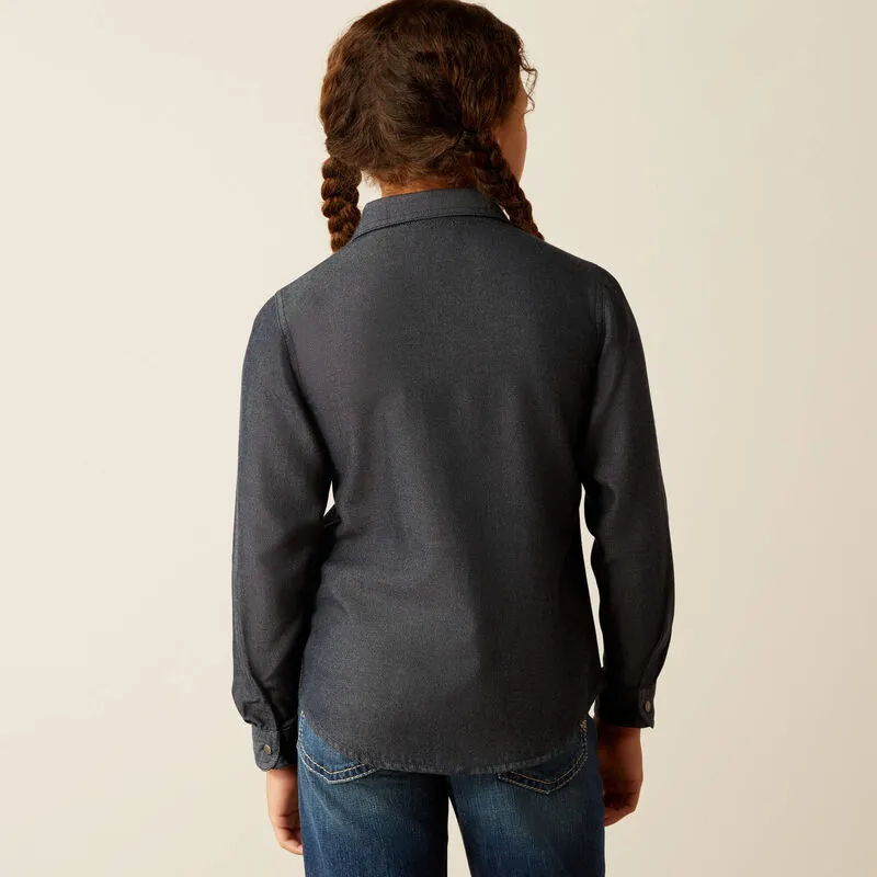 Girl's Ariat Chambray Shirt - Medium Blue