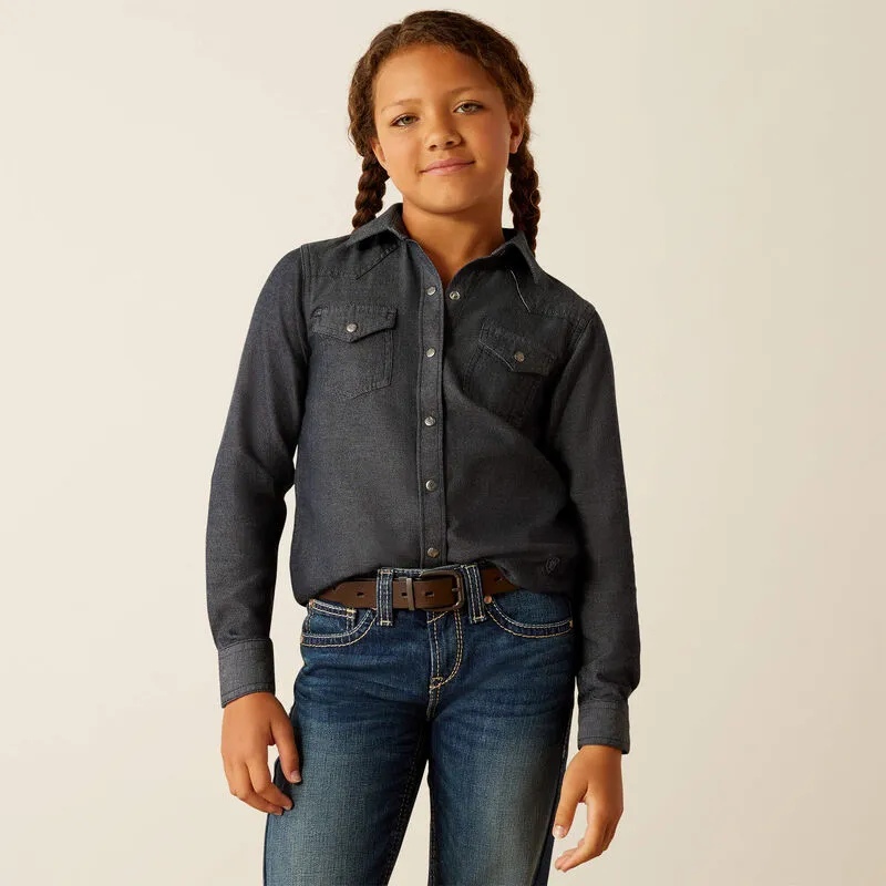 Girl's Ariat Chambray Shirt - Medium Blue