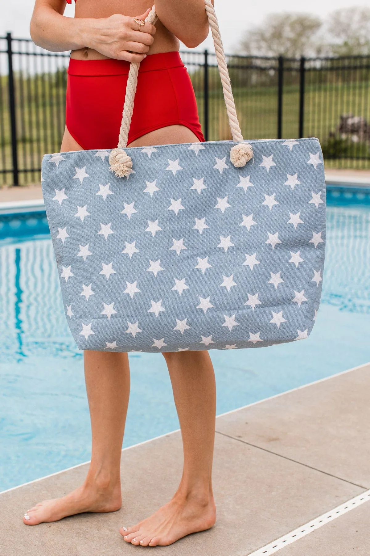 Give Me Liberty Star Canvas Tote- Blue