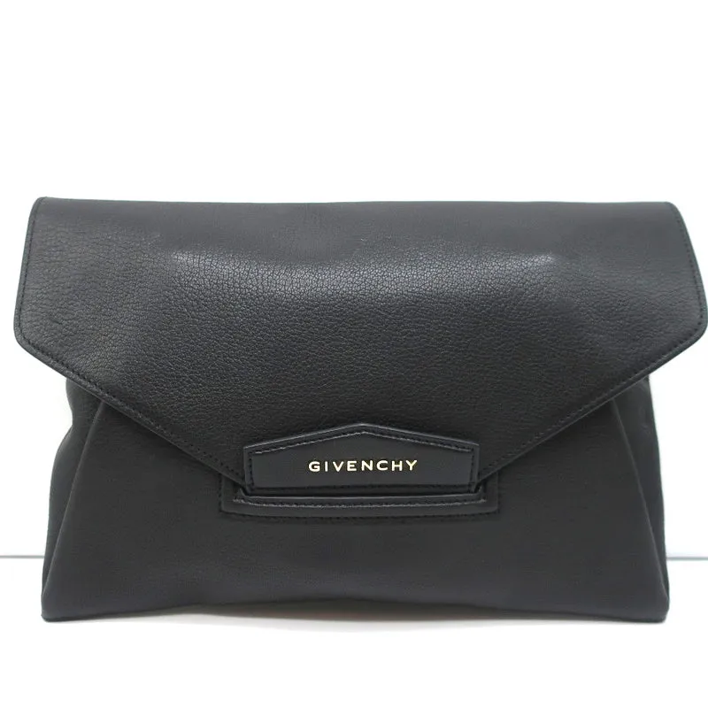 Givenchy Antigona Envelope Clutch Bag Black Leather