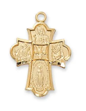 Gold over Sterling Silver 4-way Medal 3/4" with Chain