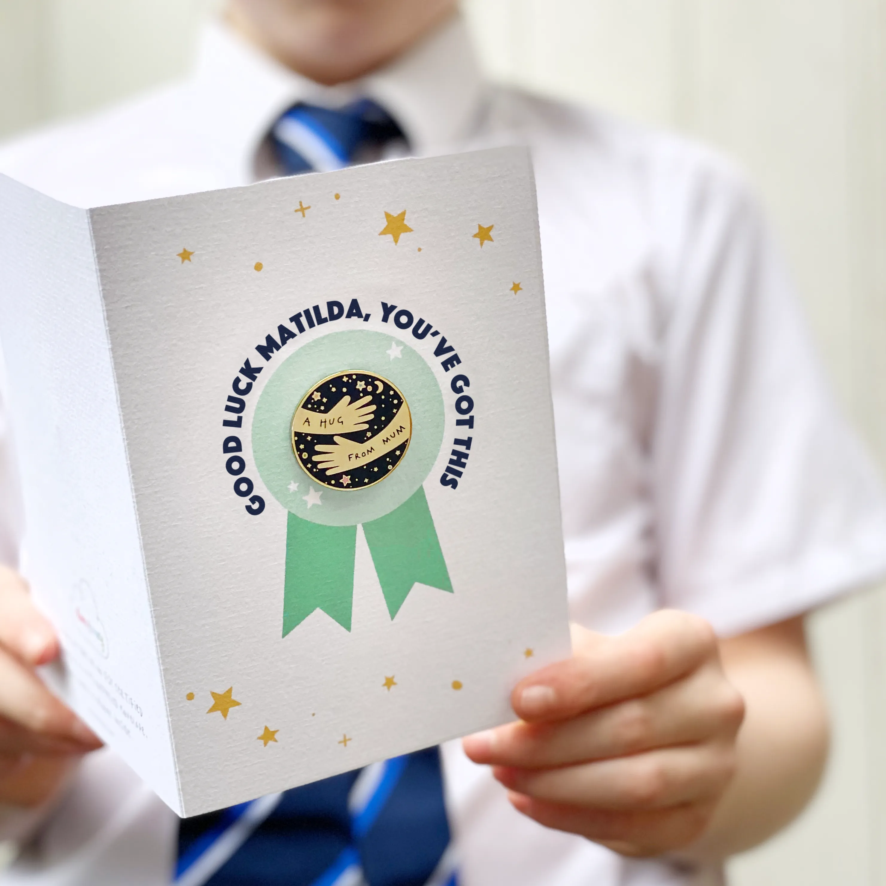 Good Luck 'A Hug From' Pin Badge Card