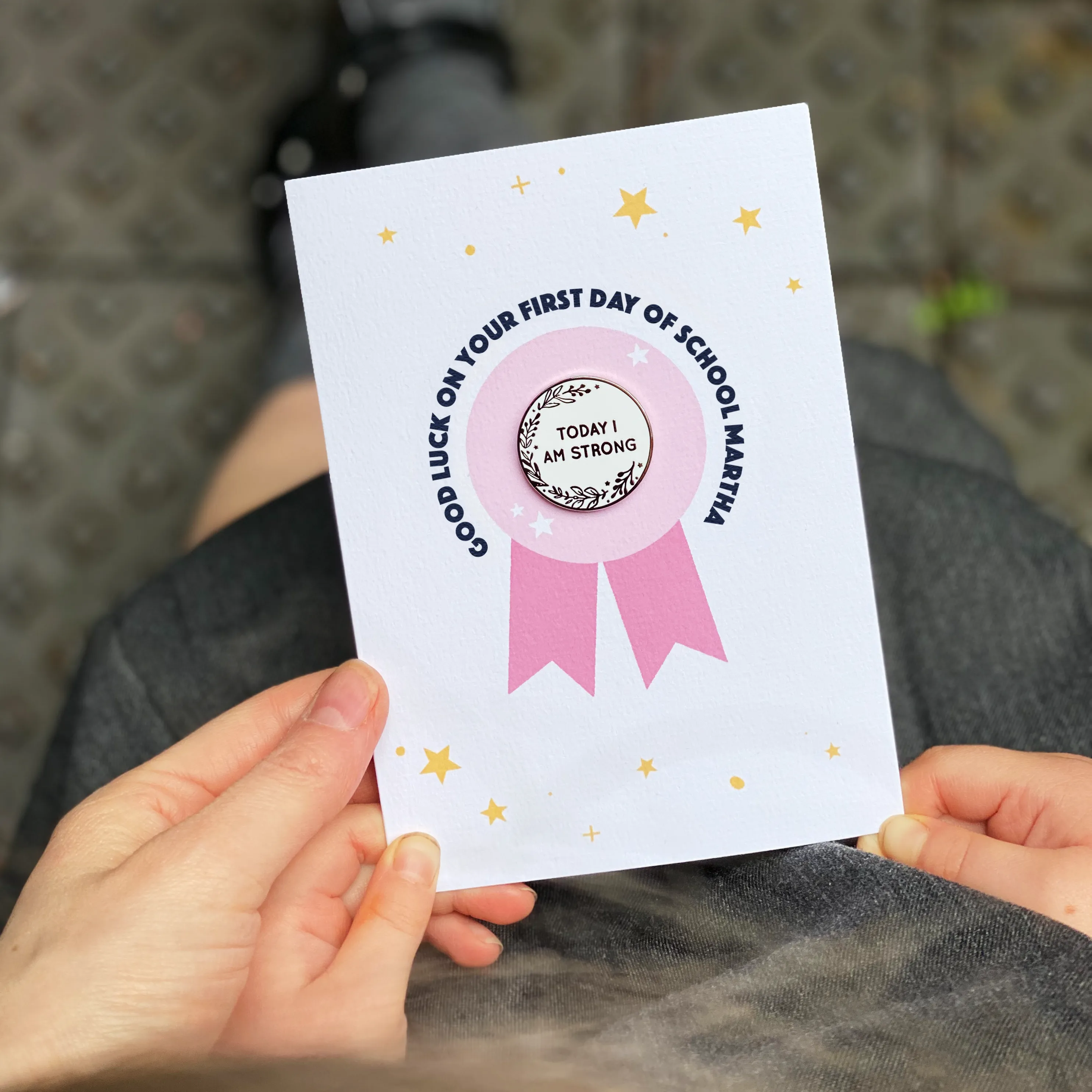 Good Luck At School 'Today I Am' Pin Badge Card