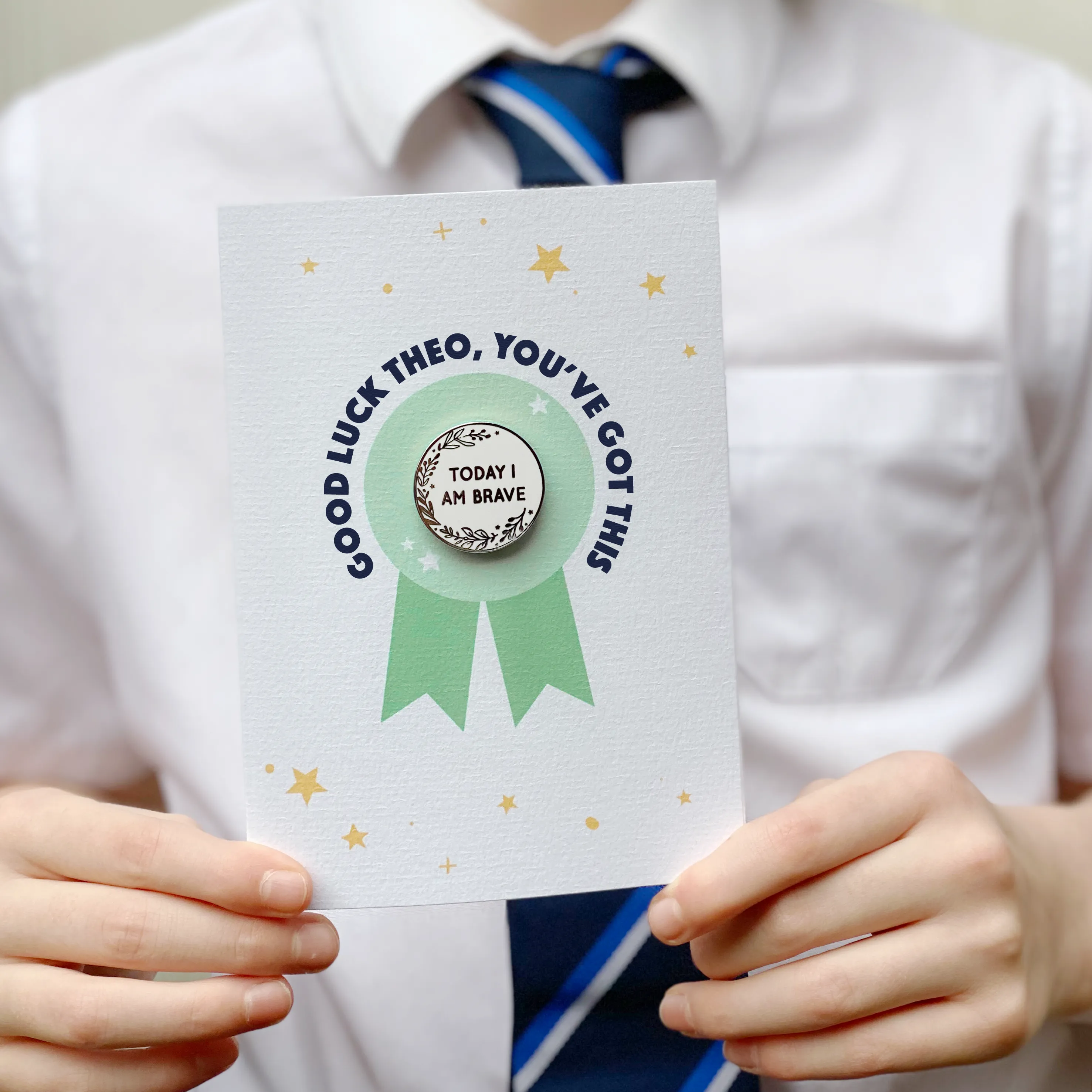 Good Luck 'Today I Am' Pin Badge Card