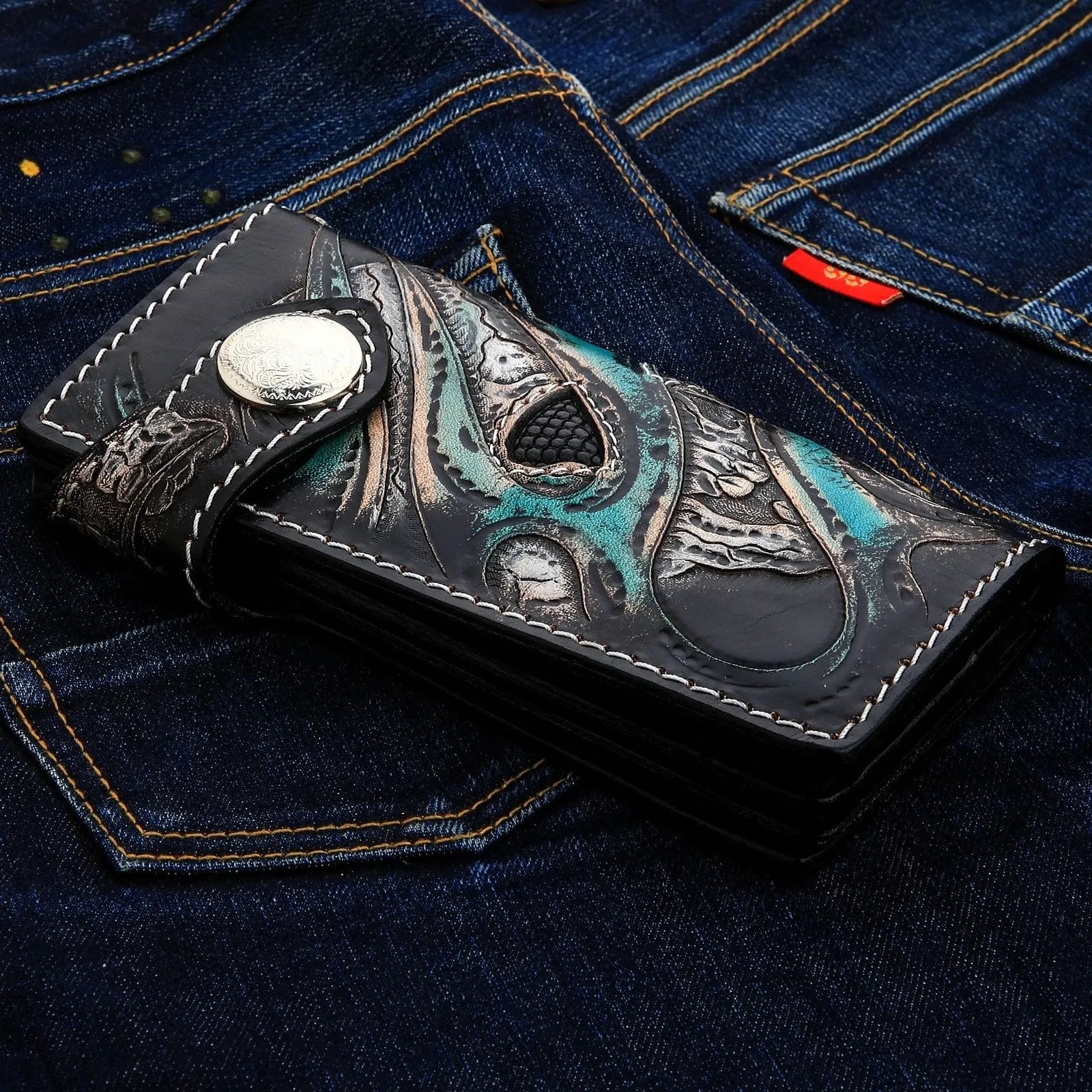 Green Devil Lizard Leather Biker Wallet