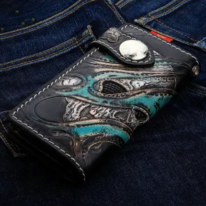 Green Devil Lizard Leather Biker Wallet