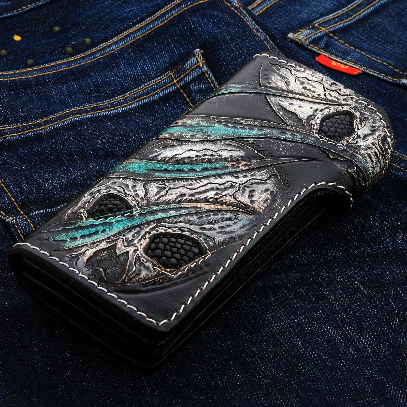 Green Devil Lizard Leather Biker Wallet