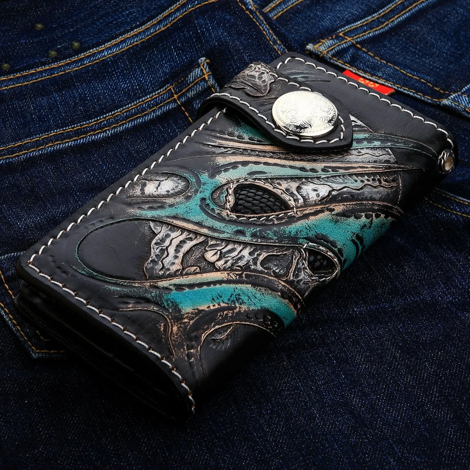 Green Devil Lizard Leather Biker Wallet