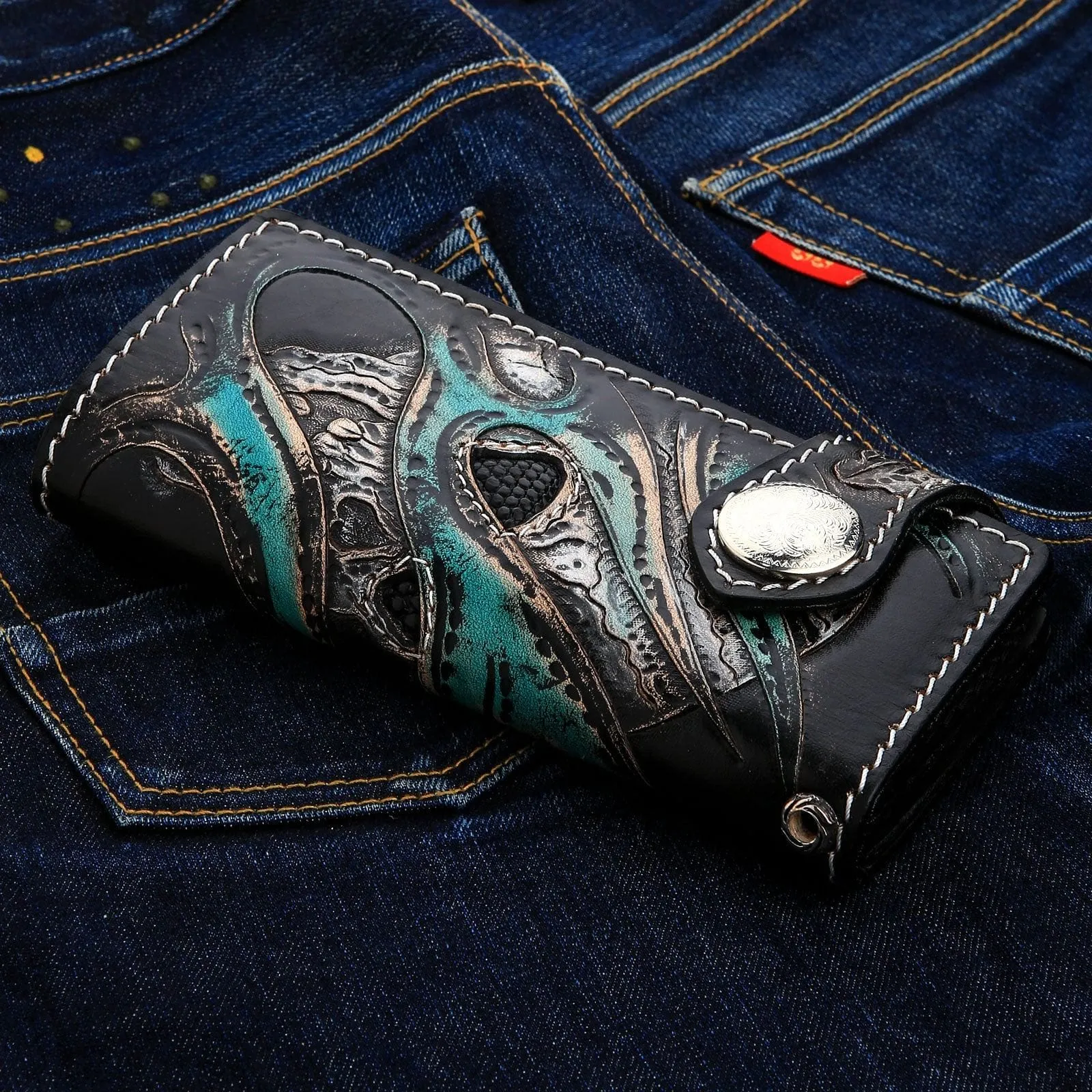 Green Devil Lizard Leather Biker Wallet