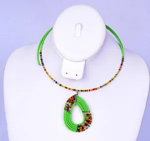 Green Multicolor Beaded Necklace