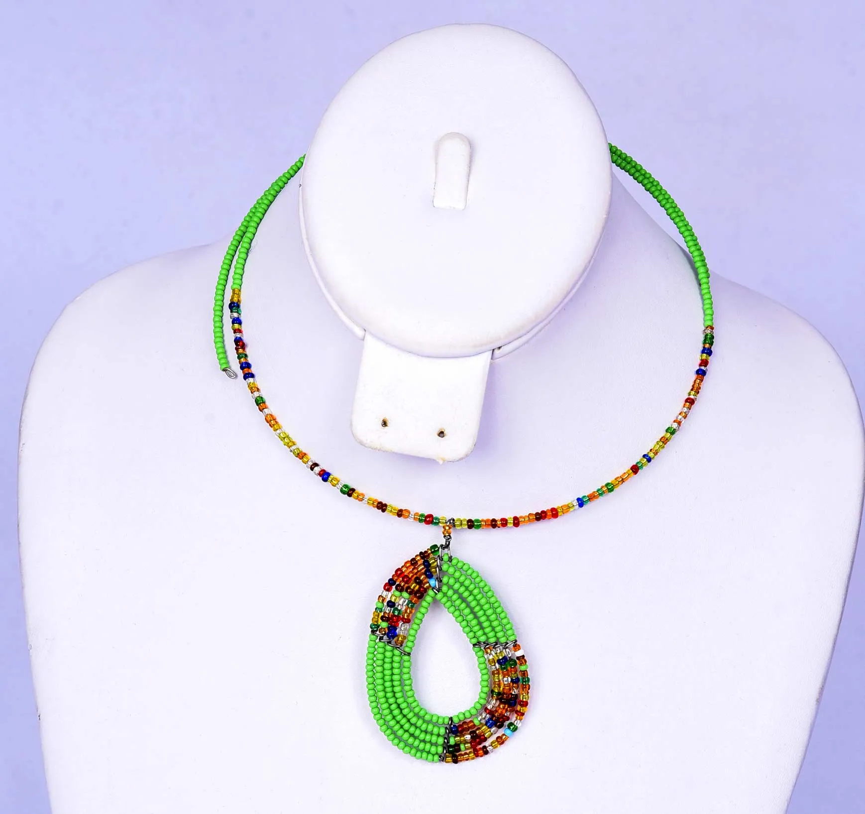 Green Multicolor Beaded Necklace