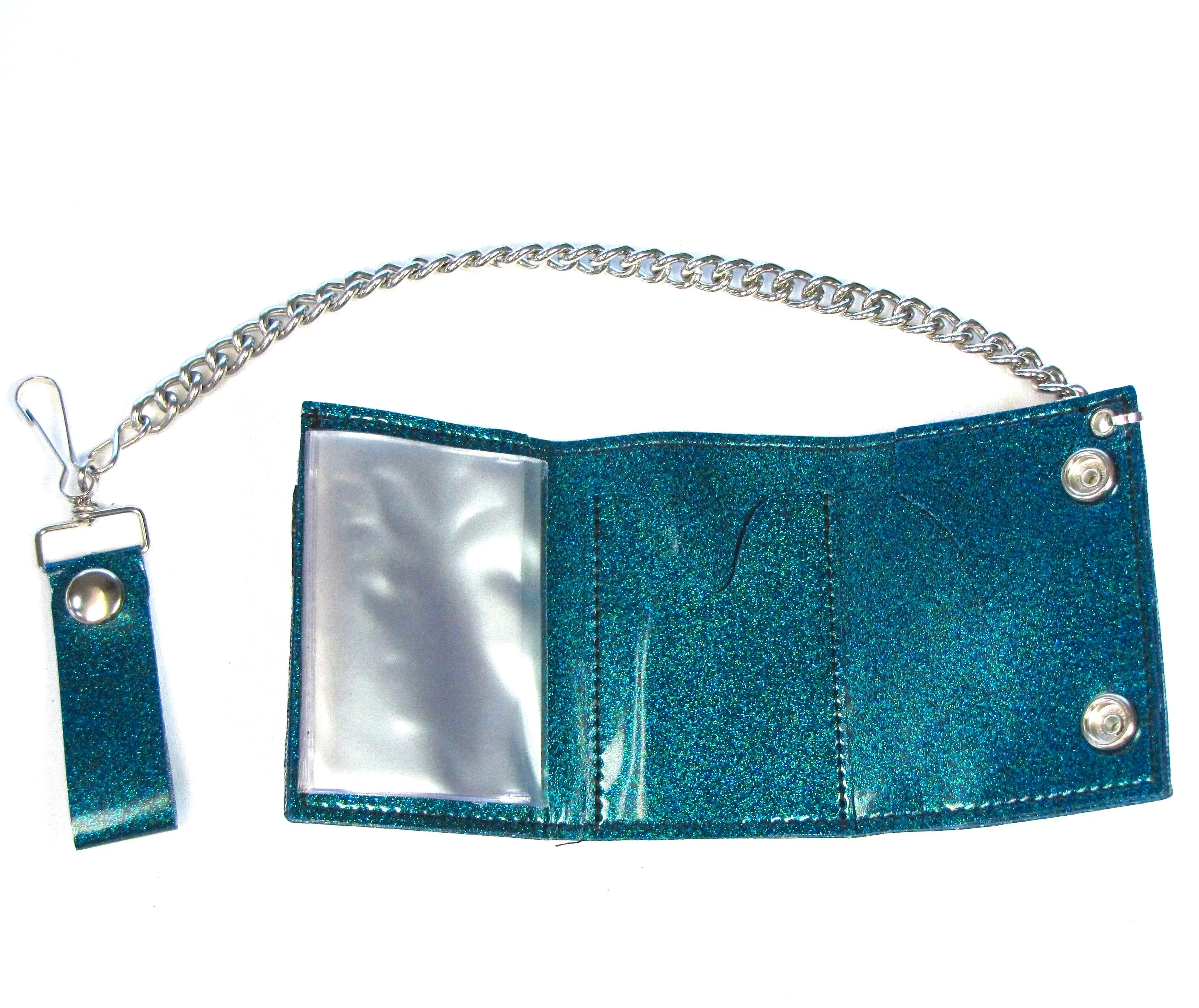 GT304-CA  Glitter Tri-Fold Wallet w/ Chain- Cascade