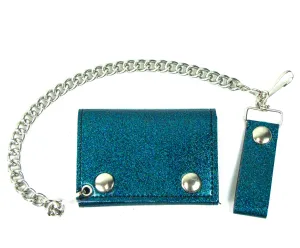 GT304-CA  Glitter Tri-Fold Wallet w/ Chain- Cascade