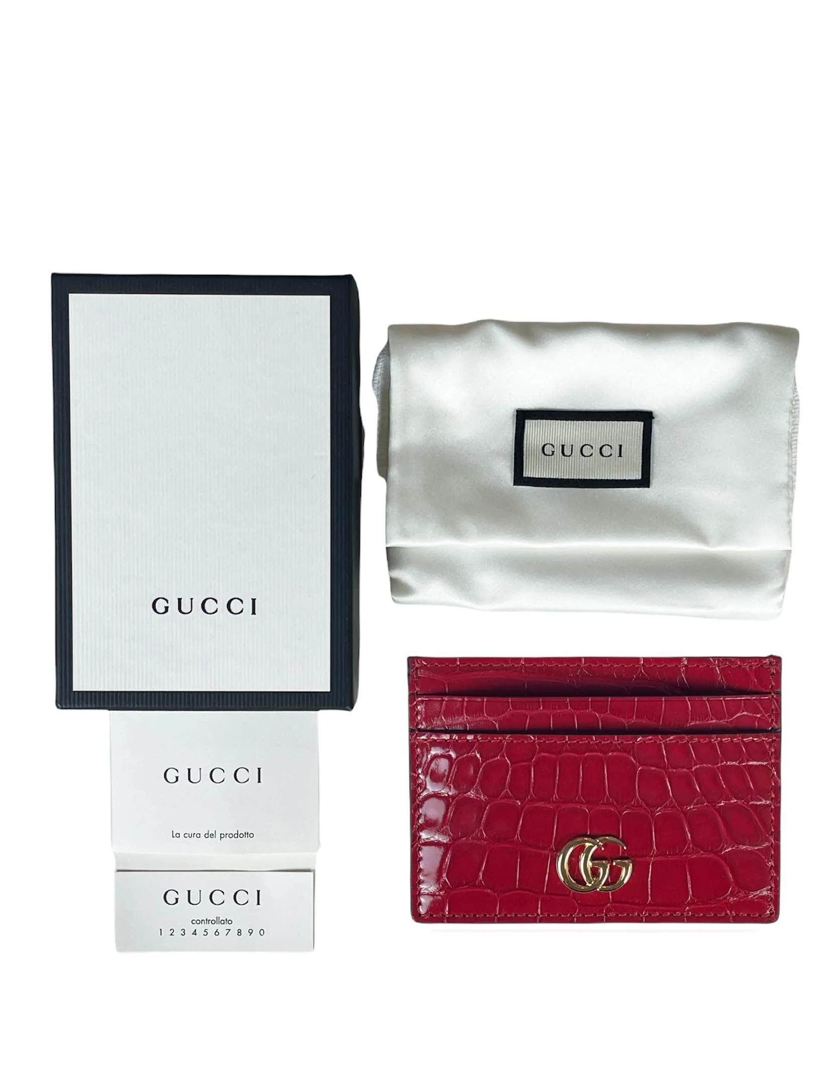 Gucci Red Alligator GG Marmont Card Case Wallet