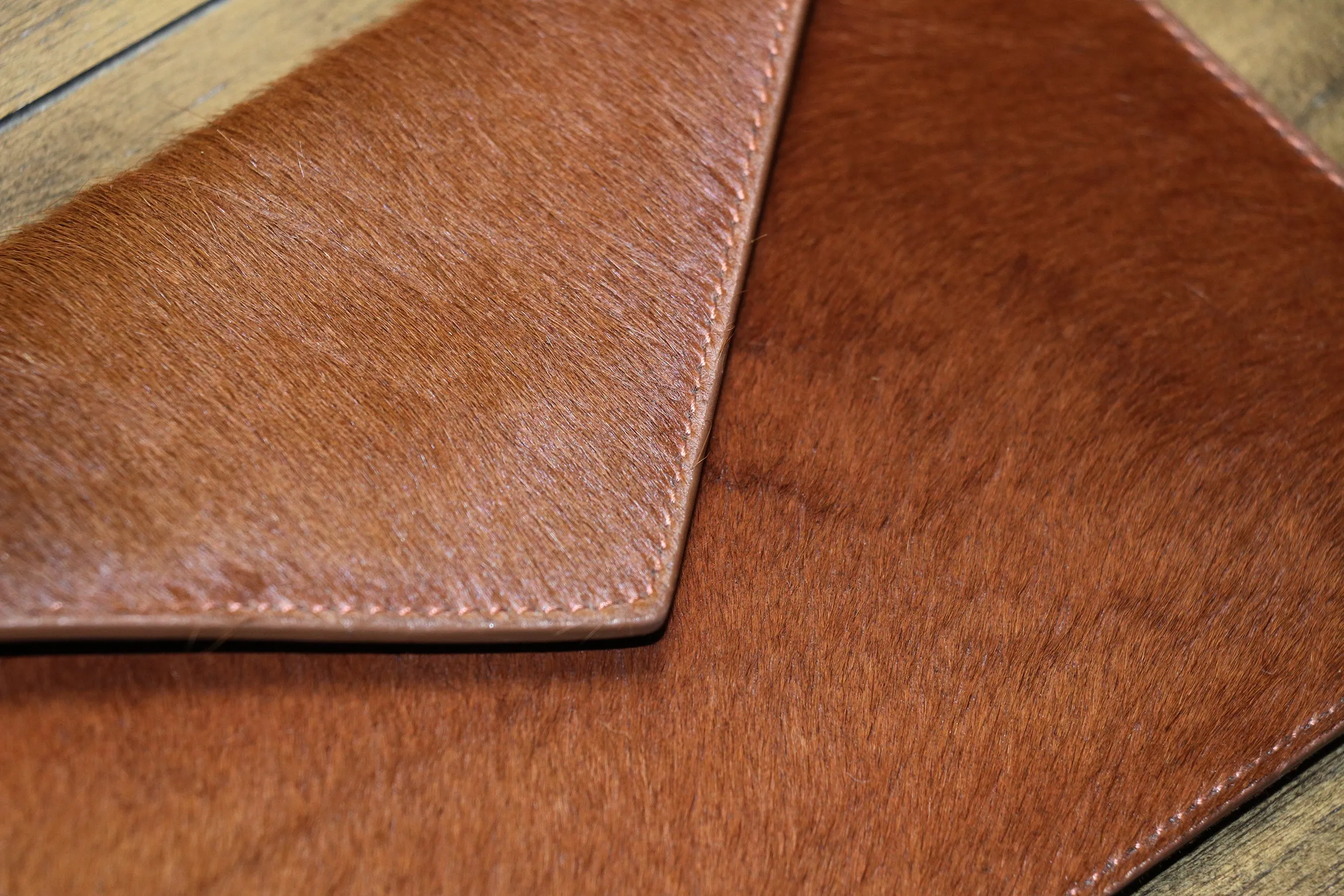 Hair Calf Slim Envelope Clutch in Cognac