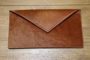 Hair Calf Slim Envelope Clutch in Cognac