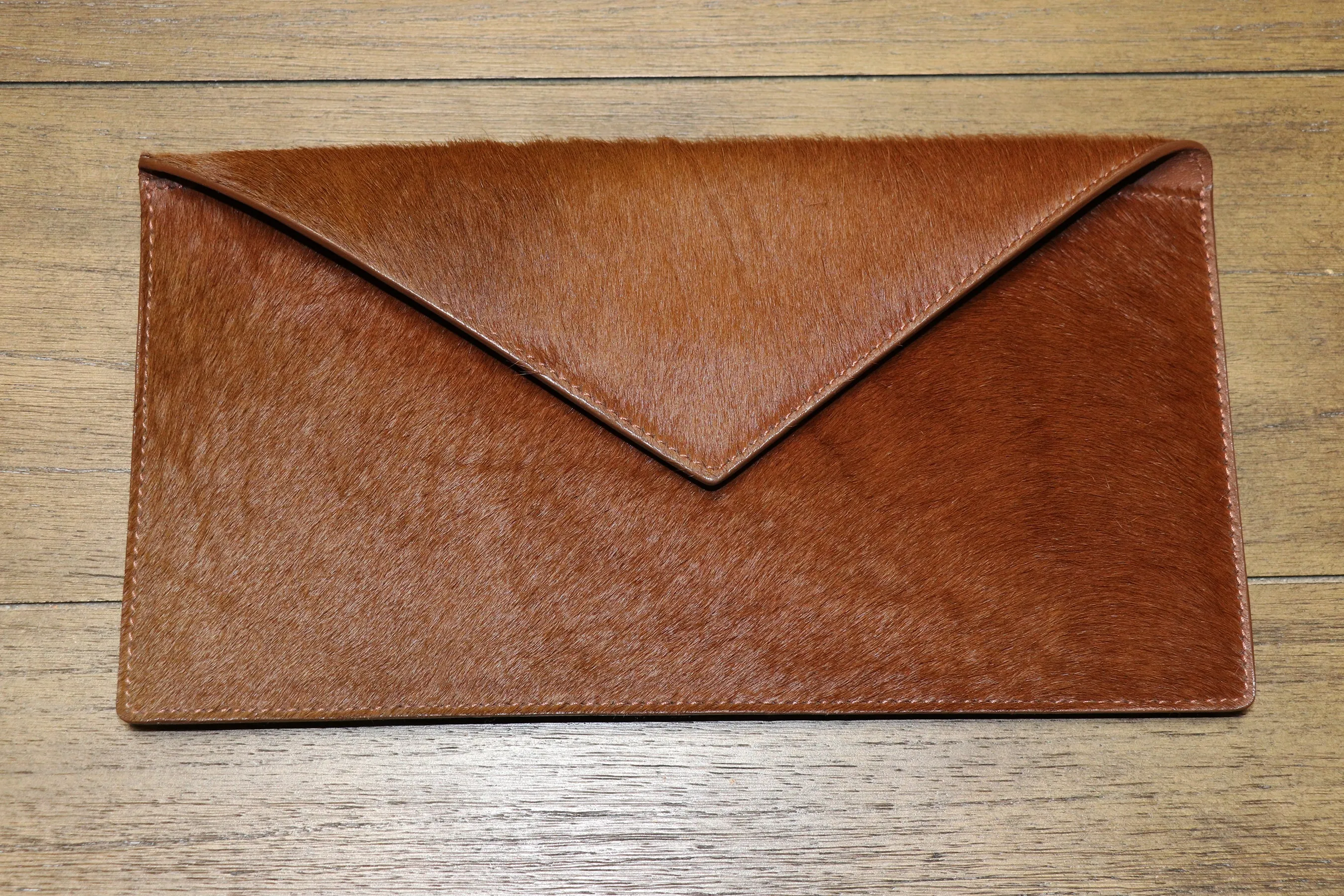 Hair Calf Slim Envelope Clutch in Cognac