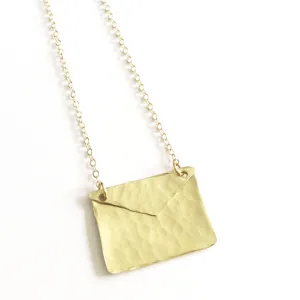 Hammered Gold Envelope Love Letter Necklace