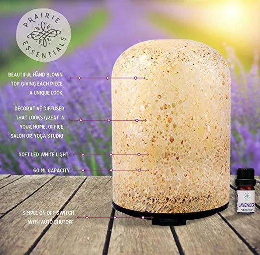 Hand Blown Glass Cylinder Essential Oils Diffuser, 120ml, with 5ml Bottle of Lavender