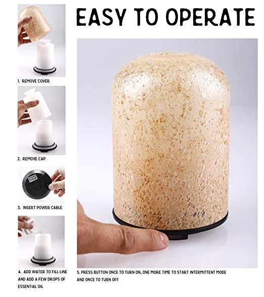 Hand Blown Glass Cylinder Essential Oils Diffuser, 120ml, with 5ml Bottle of Lavender