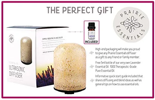 Hand Blown Glass Cylinder Essential Oils Diffuser, 120ml, with 5ml Bottle of Lavender