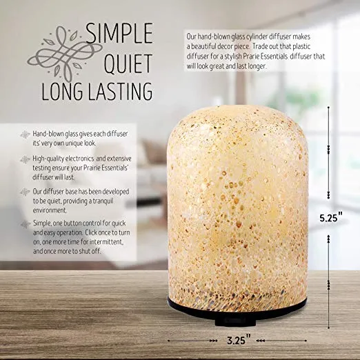 Hand Blown Glass Cylinder Essential Oils Diffuser, 120ml, with 5ml Bottle of Lavender