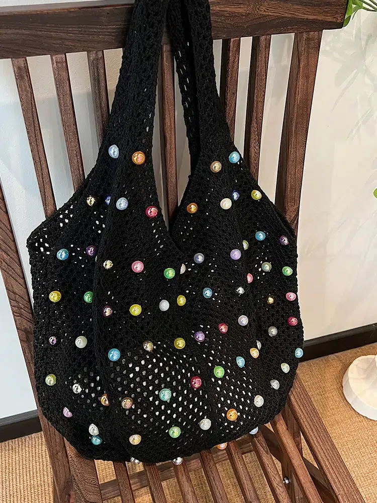 Handmade Beaded Crochet Tote Bag