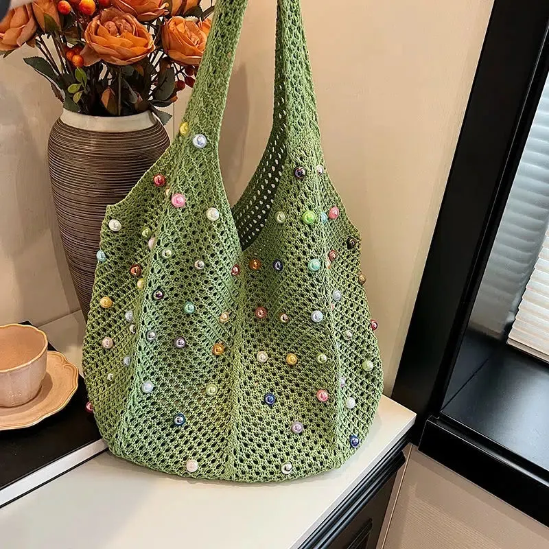 Handmade Beaded Crochet Tote Bag