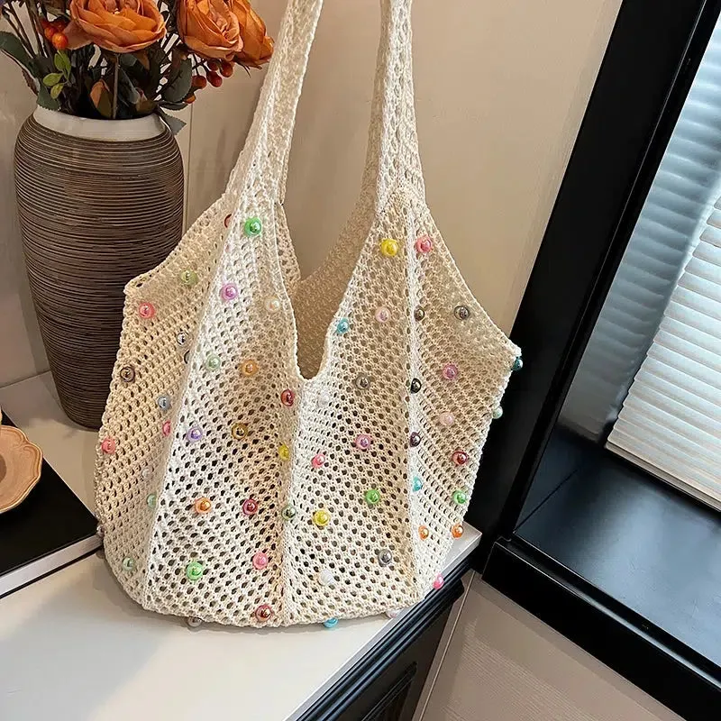 Handmade Beaded Crochet Tote Bag