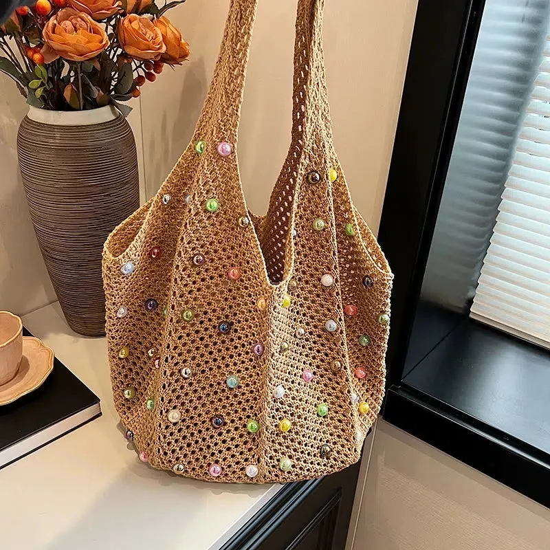 Handmade Beaded Crochet Tote Bag