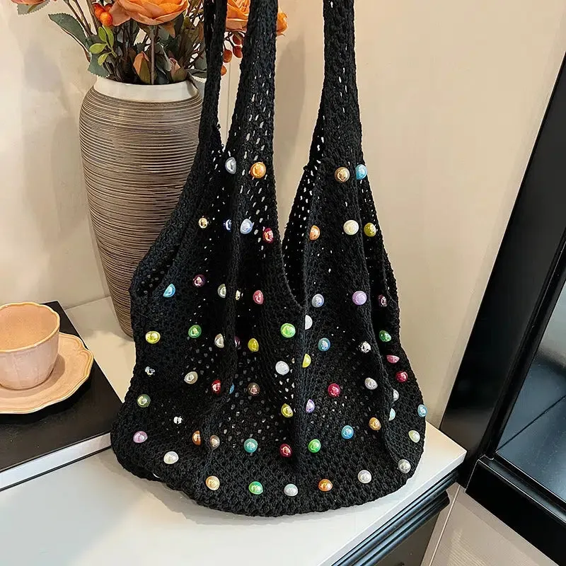 Handmade Beaded Crochet Tote Bag