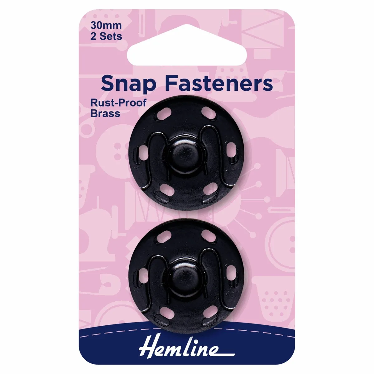Hemline Snap Fasteners: Sew-on: Black: 30mm: Pack of 2 *