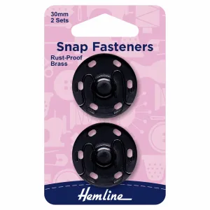Hemline Snap Fasteners: Sew-on: Black: 30mm: Pack of 2 *