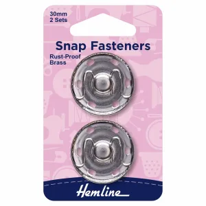 Hemline Snap Fasteners: Sew-on: Nickel: 30mm: Pack of 2 *
