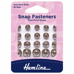 Hemline Snap Fasteners: Sew-on: Nickel: Assorted: Pack of 20