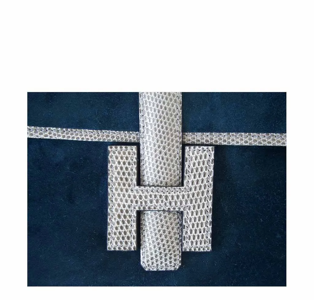 Hermès Jige 29 Blue Suede Lizard Bag