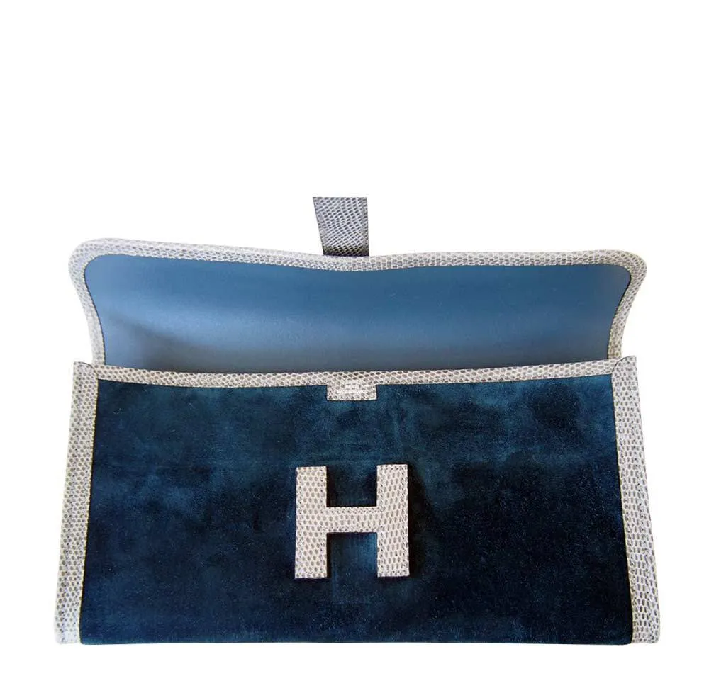 Hermès Jige 29 Blue Suede Lizard Bag