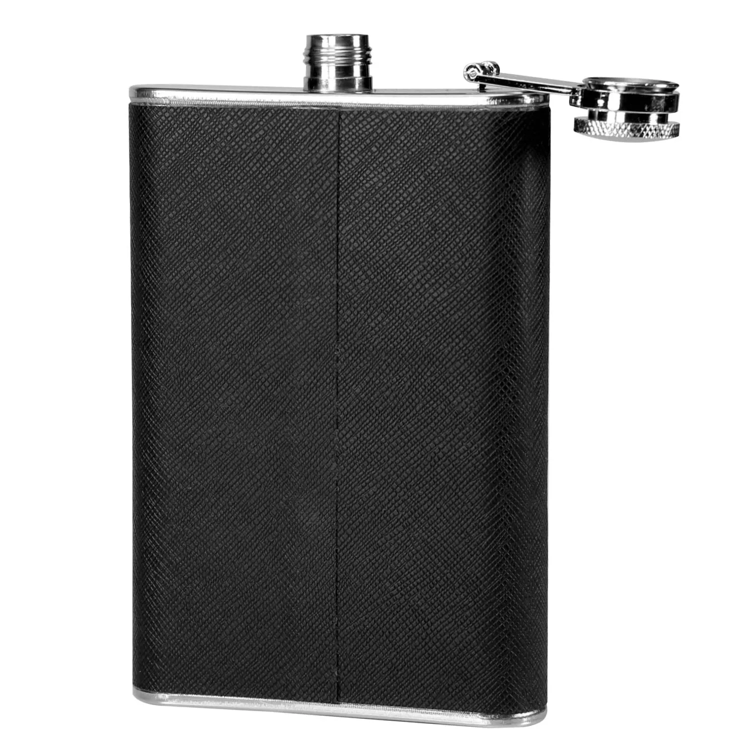 Hip Flask in Stainless Steel & Faux Leather with Built-in Collapsible 2 oz Cup -  8oz