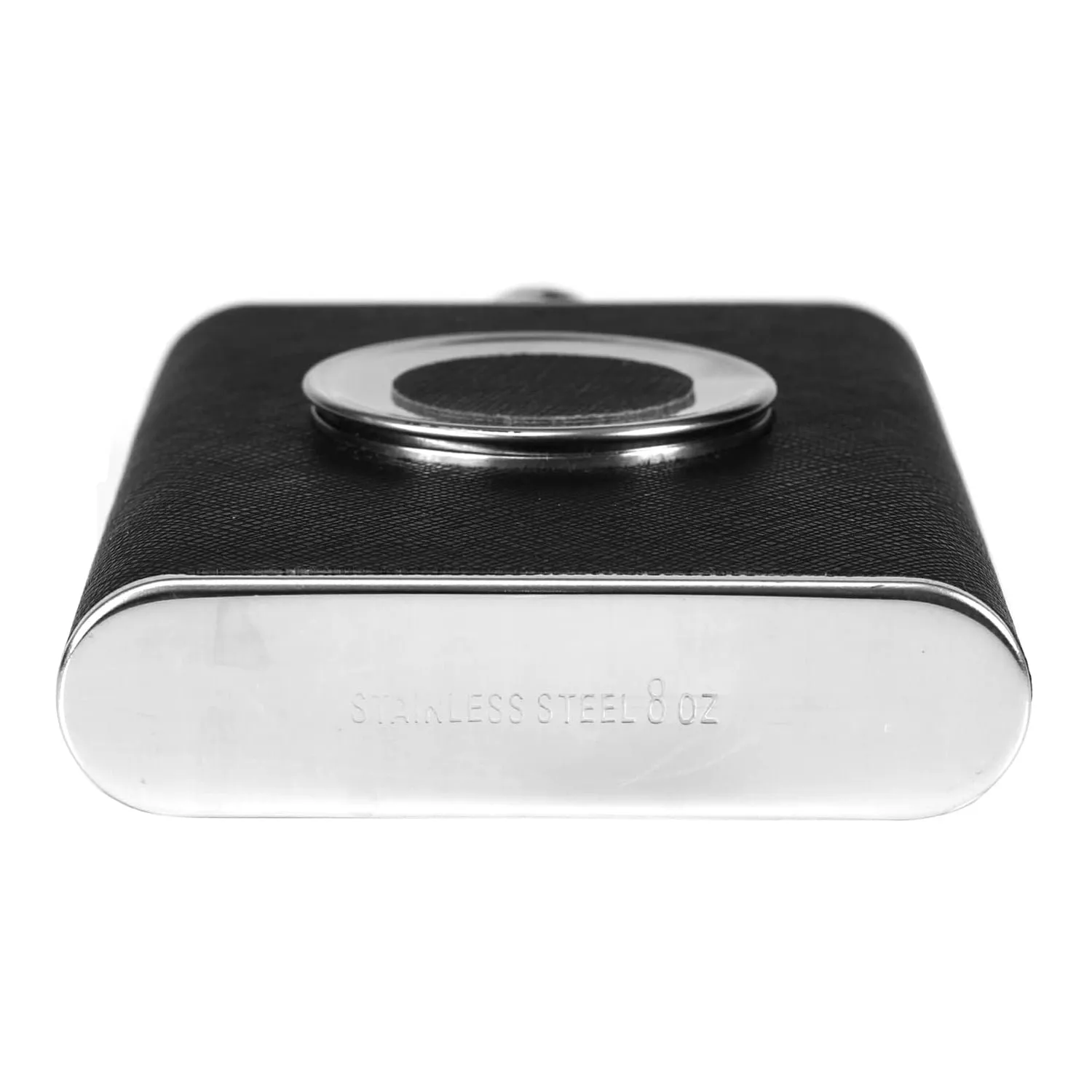 Hip Flask in Stainless Steel & Faux Leather with Built-in Collapsible 2 oz Cup -  8oz