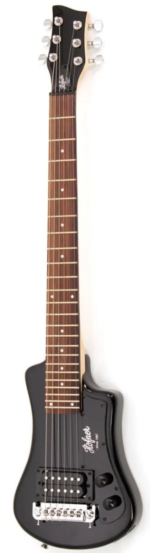 Hofner HOF-HCT-SH-BK-O Shorty Electric Travel Guitar - Black - with Gig Bag
