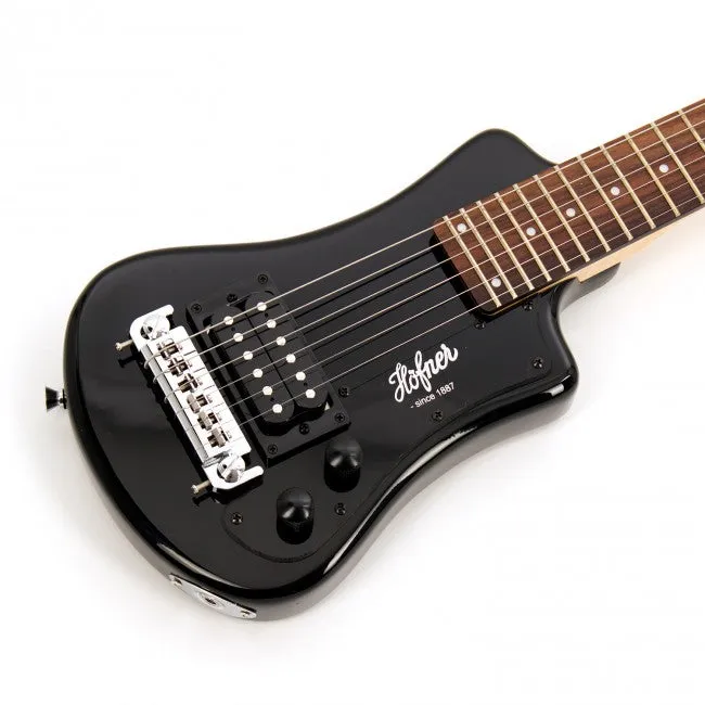 Hofner HOF-HCT-SH-BK-O Shorty Electric Travel Guitar - Black - with Gig Bag
