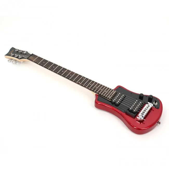 Hofner HOF-HCT-SH-DLX- R-O Deluxe Shorty Electric Travel Guitar - Red - with Gig Bag
